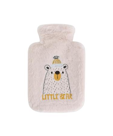 Heat bottle with a soft cover 500 ml heat bottle of animal PVC hot water bag with lid hot water bottle fluffy leakage -proof hot water bottle small for adults & children for pain relief (brown)