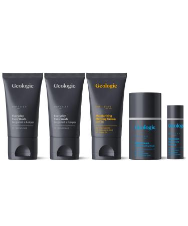 Geologie Complete Skincare Set for Men & Women | 3-Month Simple & Effective Daily Clear Skin Routine | Acne Oily Skin Dark Spots | Face Wash 2-Pack Retinol Face Cream SPF15 Moisturizer & Eye Cream Bergamot + Juniper | S