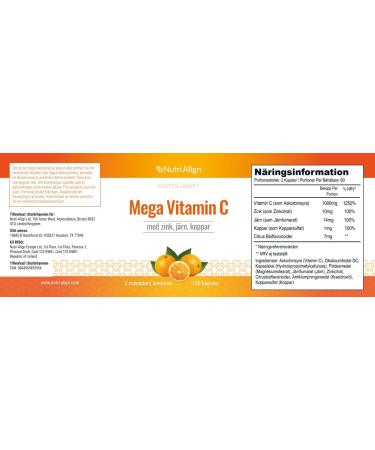 Nutri-Align Mega Vitamin C | 120 High Strength Vitamin C 1000mg Capsules - VIT C and Zinc Iron & Copper Supplement | VIT C Supplements | Gluten & Sugar Free | Powerful Antioxidant 120 Count (Pack of 1) - Buy Online on GoSupps.com