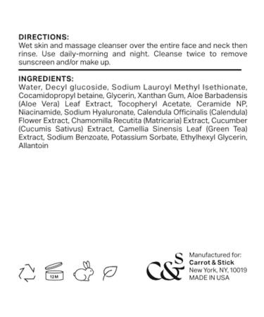 Buy CARROT & STICK Gentle Hydrating Cleanser - Coconut & Hyaluronic Acid 4.1 oz | International Shipping - Buy Online on GoSupps.com