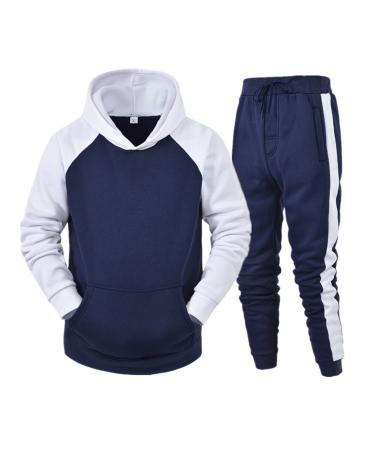 Hanxiulin men's training suit adjust jogging fashionable sports suit pants jacket set jogging pants with hood jogger leisure suit training suit house suit sweat jacket marine m