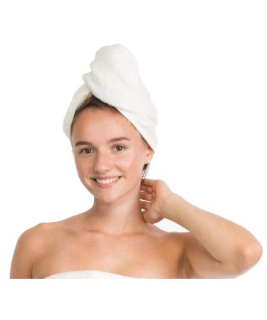 Brandsseller hair turban hair drying towel headscarf hair cap towel with button 100% cotton cream/white ecru