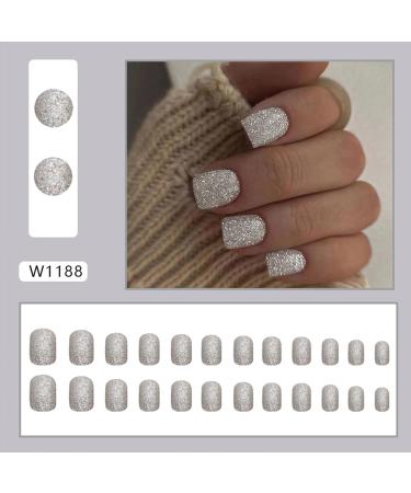 Glitter Press on Nails - Square Short Full Cover Sparkly Fake Nails | 24Pcs Reusable Acrylic Stick on Nails for Women | Nail Art Decorations - Buy Online on GoSupps.com
