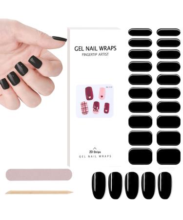 Semi Cured Gel Nail Strips - Black Semi Cured Nail Wraps - French Tip Stickers French Manicure Stickers - Long Lasting Gel Nail Stickers with Soft Glossy Gel Finish