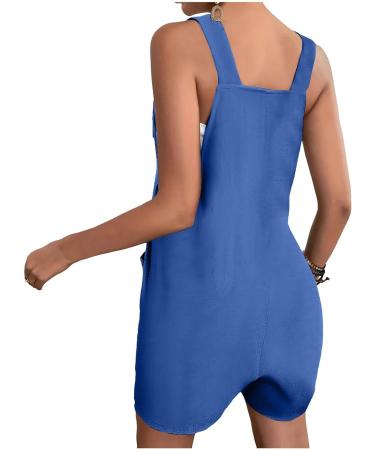 WILLBEST Women's Casual Dungarees Summer Overalls Jumpsuits Short Sleeve Straps Straight Wide Leg Long Pant Romper with Pockets 845-oyvsw-5-blue M - Buy Online on GoSupps.com