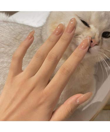 Bmadge Glossy Almond Press on Nails - Pink Glitter Long False Nails, 24Pcs (Style E) - Buy Online on GoSupps.com