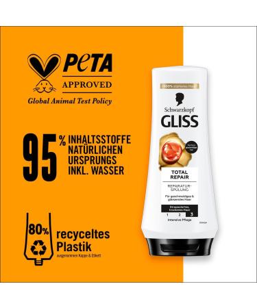 handle Gliss Total Repair Conditioner 2 x 200 ml hair conditioner repairs dry damaged hair nourishing rinse for up to 90 less hair breakage 200 ml 2er Pack - Buy Online on GoSupps.com