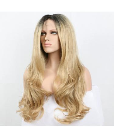 Blonde Ombre Wig with Dark Roots - Long Wavy Curl Synthetic Lace Front for Drag Queens & Cosplay - Buy Online on GoSupps.com
