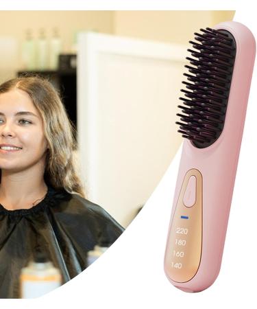 BrushHair Pro Cordless Hair Straightener Brush | Fast Heating Ceramic Brush | 4-Temp USB Rechargeable Straightening Brush for Women - Pink - Buy Online on GoSupps.com