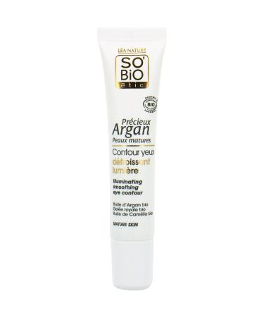 So'Bio tic | Precious Argan Illuminating Smoothing Eye Contour Cream | Organic Anti-Aging Eye Cream for Dark Circles Bags & Wrinkles | 0.5 fl oz