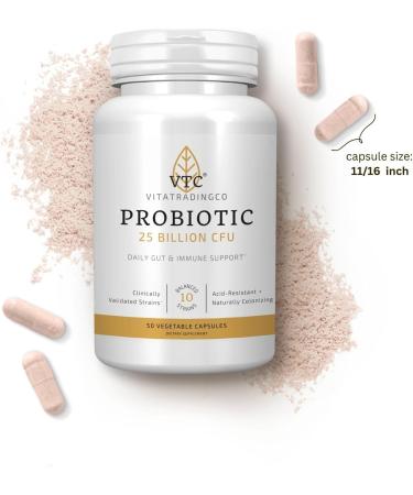 VTC VitaTradingCo. Probiotic 25 Billion CFU | 10 Clinically Validated Strains | Naturally Colonizing | Daily Gut Digestive & Immune Support | 50 Veggie Capsules - Buy Online on GoSupps.com