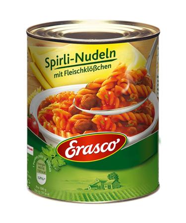 n.v. Erasco Spirli Noodles with Meatballs in Tomato Sauce 800g