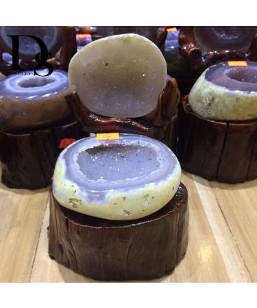 Natural Crystal Rough for Natural Agate Geode Bowl Crystal Quartz Hollow Sphere Natural Rough Drusy Cluster Agate Treasure Basin Carnelian Wooden Stand (Color : 0.4-0.6 Kg)