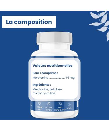 Melatonin 1.9 mg | 365 Tablets | Fast Acting | Adult Sleep | Dietary Supplement | No Addiction | Fast Sleep Repairing Night | High Dosed | Made in France - Buy Online on GoSupps.com