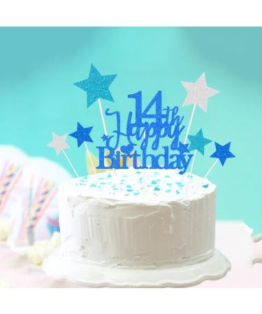 Elicola 14th Birthday Cake Toppers Blue Happy 14th Happy Birthday Cake Topper Glitter with Star Topper and Confetti Balloons for fourteen Years Old Mens Boys Birthday Party Decoration Supplies Blue - Buy Online on GoSupps.com