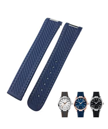 KKFAUSE Watch bracelet made of rubber with curved end suitable for Omega Seamaster 300 AT150 Aqua Terra 8900 Speedmaster Silicone wrap bracelet 19 mm 20 mm blue white without closure 20 mm