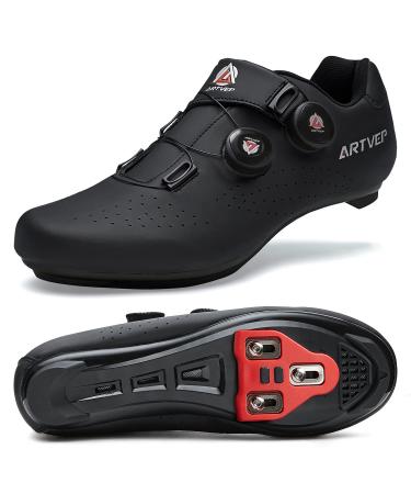 Artvep Men Rad Shoes Women MTB Bicycle Shoes Compatible with Look SPD SPD-SL Delta Lock Pedal Rice shoes Compatible with Peloton shoes 45 EU All black Cleats