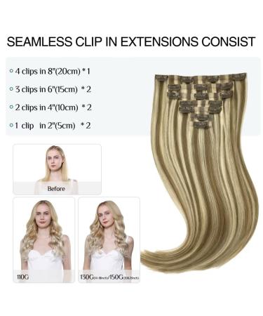 Doores Seamless Clip-In Extensions - Real Hair Light Brown Highlighted Mid-Blonde 22 Inch (55cm) 7 Pieces 110g Remy Human Hair PU Clips - Natural Look Hair Extensions - Buy Online on GoSupps.com