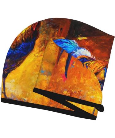 Hair Towel Wrap - Quick Drying Hair Turban with Button | Colorful Rooster Design - Buy Online on GoSupps.com