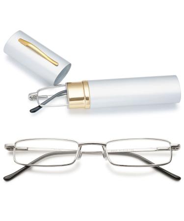 Magimodac men women reading glasses anti blue light glasses with presumption blue light filter metal reading help narrow reading glasses with pencil silver 1.5 dioptries