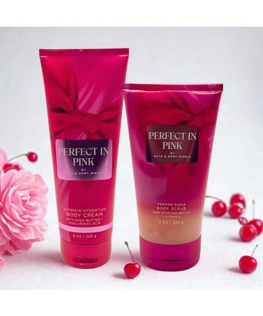 Bath & Body Works PERFECT IN PINK Ultimate Hydration Body Cream & Foaming Sugar Body Scrub 2-piece Gift Set with a Blue Bow for Holidays Full Size - Buy Online on GoSupps.com