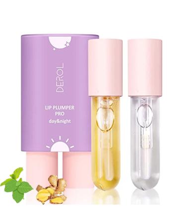 DEROL Lip Plumper Natural Lip Plumping and Lip Care, Day & Night Serum, Softer Bigger Fuller Lips No Chapped Lips Lip Plumping Lip Gloss, Hydrating and Reduce Fine Lines