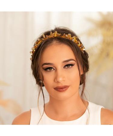 IYOU Vintage Crystal Headbands Gold Rhinestone Hair Bands Beads Bridal Wedding Hair Accessories for Women - Buy Online on GoSupps.com