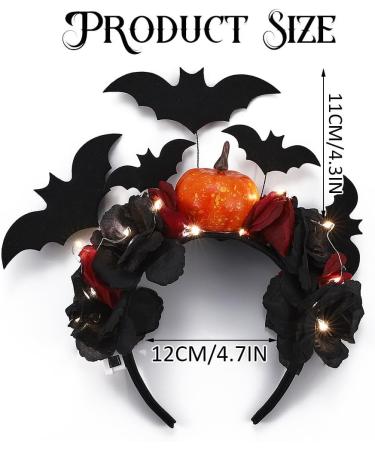 Vakkery Light Up Halloween Pumpkin Headband LED Flower Headbands Black Bat Decoration Headdress Glowing Halloween Party Festival Hair Accessories for Women and Girls - Buy Online on GoSupps.com