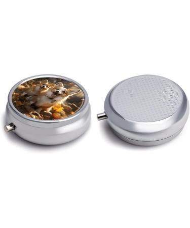 Round Pill Box with Two Corgis Print | 3 Compartment Portable Pill Organizer | Decorative Metal Pocket Pill Case - Buy Online on GoSupps.com