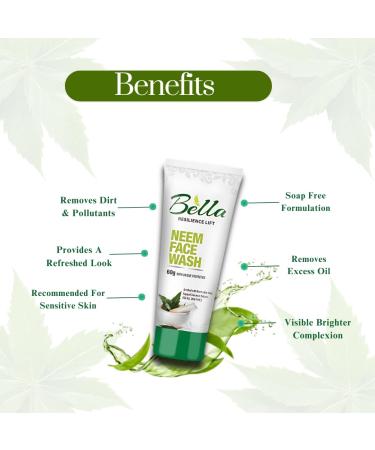 Bella Neem Purifying Face Wash - Value Pack of 4 - Daily Herbal Cleanser for Oily & Acne Prone Skin - With Aloe Vera & Cucumber - Soap-Free & Non-Drying - 4 x 2.12 oz (Total 8.48 oz) - Buy Online on GoSupps.com