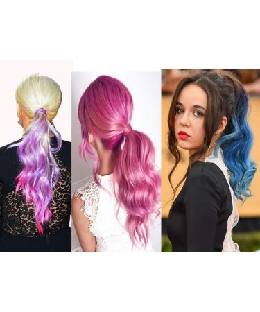Colorful Ombre 2 Tone Cosplay Ponytail Hair Extension Body Wavy Fake One Piece Clip in Warp Around Pony Tail (Purple/Rose) - Buy Online on GoSupps.com