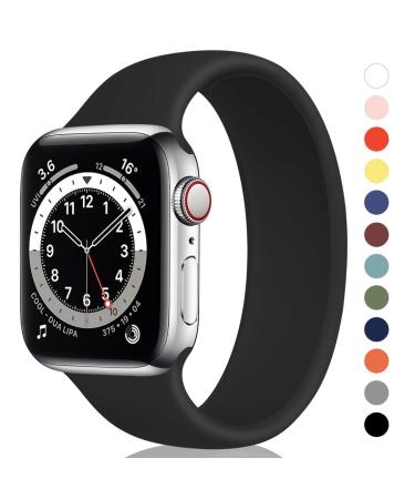 Unnite Stretchy Solo Loop Bands Compatible for Apple Watch Band 38mm 40mm 41mm 42mm 44mm 45mm, Silicone Sports Band Elastic Replacement Wristband for iWatch Series SE/8/7/6/5/4/3/2/1 Women Men Black 42mm/44mm/45mm-M