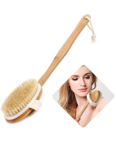 Bath Body Brush & Shower Dry Skin Brushing with 100% Natural Boar Bristles & 16 inches Long Bamboo Detachable Handle Back Scrubber for Exfoliates & Stimulates Blood Circulation-by QL-ben