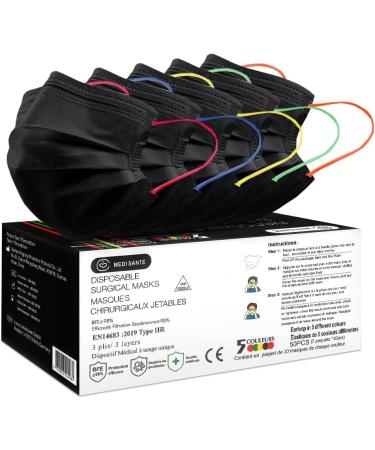 Buy MEDI SANT 50 Black Surgical Masks - Type IIR 3-Ply BFE 98% - International Shipping Available - Buy Online on GoSupps.com