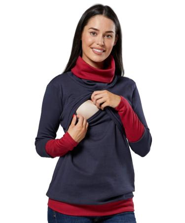 HAPPY MAMA Boutique Women's Maternity Nursing Jumper Sweeathirt 348 14-16 Graphite & Crimson