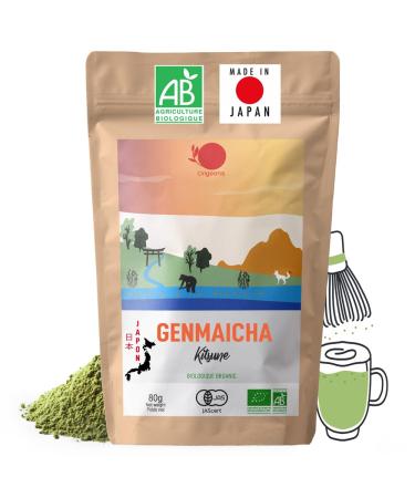 Origeens ORIGEENS Organic Japanese Genmaicha Tea Powder - Green Tea Genmaicha Powder Organic for Matcha Latte Tea - Bag 80g