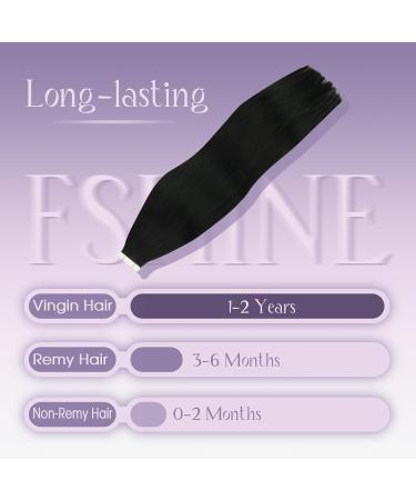 FSHINE Real Hair Tape-In Extensions | 50cm Straight Virgin Black - 10 Pieces 25g Remy Quality - Buy Online on GoSupps.com