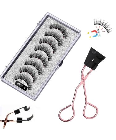 Reusable Magnetic Eyelash Kit Magnetic Eyelash Partner Set with Eyeliner Natural Look 8D Magnetic Lashes with Eyelashes Clip 3D Magnetic Eyelash Kit Long Lasting No Glue(MB3K-5+eyelash curler)