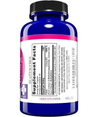 MD. Life L-Methylfolate 2.5 mg - Professional Strength MTHFR Support Supplement - 90 Vegan Capsules - Buy Online on GoSupps.com
