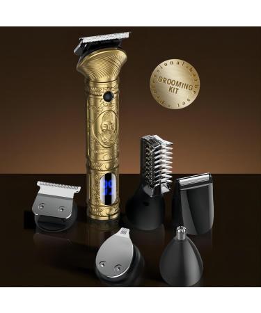 Roziapro Professional Mens Hair Trimmer 6 in 1 Hair Clippers Grooming Kit Cordless Beard Trimmer for Men USB Rechargeable LED Display (Gold) - Buy Online on GoSupps.com