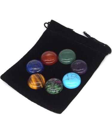 Crystal Set 7 Gemstone Engraved Reiki Quartz Crystal Round Cabochon Flat Worry Spiritual Stones 1 Set Gemstones and Crystal - Buy Online on GoSupps.com