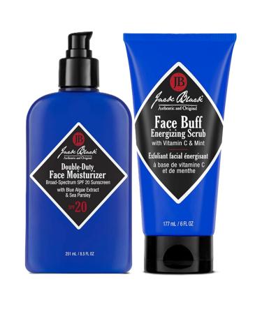 Jack Black Double Duty Face Moisturizer with SPF 20 Facial Moisturizer Face Cream for Men Mens Facial Lotion with SPF Gifts for Men Face Buff Scrub 6 Fl Oz + Moisturizer 8.5 Fl Oz