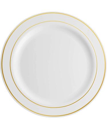 Munfix 100 Piece White Gold Rim Plastic Party Plates - Premium Heavy Duty 10.25 Inch Dinner Plates - Elegant Fancy Disposable Wedding Plates - Buy Online on GoSupps.com