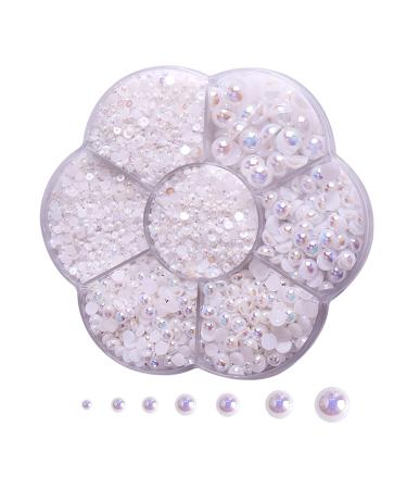 6000 Pcs Flatback Pearl,Half Pearls for Crafts, Nail Pearls for Nails Art, Flatback Pearls Gems for Makeup. Neatly Organized AB White Pearls for Artists Creative. Available in 7 Sizes:2/3/4/5/6/8/10mm