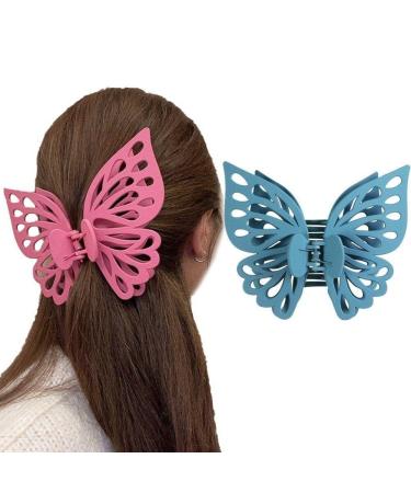 Butterfly Hair Claw Clip Hair 2pcs/Set Matte Hair Claws Ponytail Holder Cute Hair Clips Styling Hair Accessories for Girl Style 1