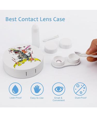 Space Laser Eyes Cat Riding T-Rex Round Case For Contact Lens Kit Storage Box with Mirror Printed - Buy Online on GoSupps.com