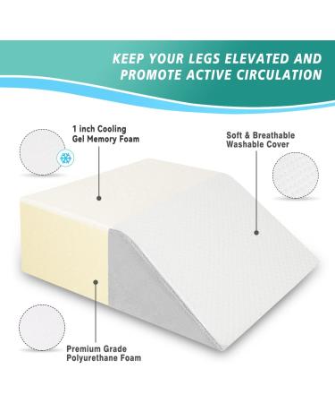 Leg Elevation Pillow with Cooling Gel Memory Foam | Post Surgery & Pregnancy Support | Relieves Knee, Hip, Lower Back Pain - White & Grey - Buy Online on GoSupps.com
