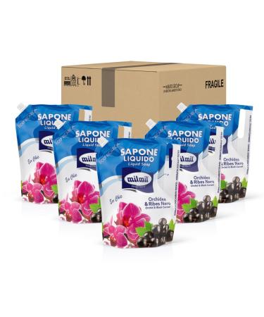 Milmil Milmil Eco Chic Liquid Soap Orchid and Blackcurrant Scent Refill Pack Hand Face and Body Soap Dermatologically Tested - 5 x 900 ml