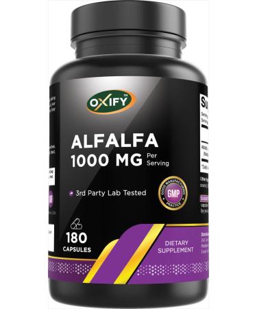 Oxify Alfalfa 1000 mg | 180 Capsules | Gluten-Free Non-GMO | Supplement Made in USA