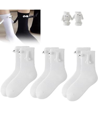 INHLUGLK Couple Holding Hands Socks Funny Magnetic Suction 3D Doll Couple Socks Hand in Hand Socks Friendship Socks Magnet Unisex Funny Couple Holding Hands Sock for Couple (white 3pair)